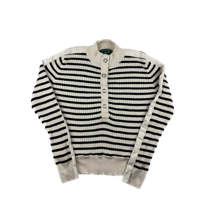 Ralph Lauren Gestreifter Rippstrick-Pullover L Creme-Schwarz