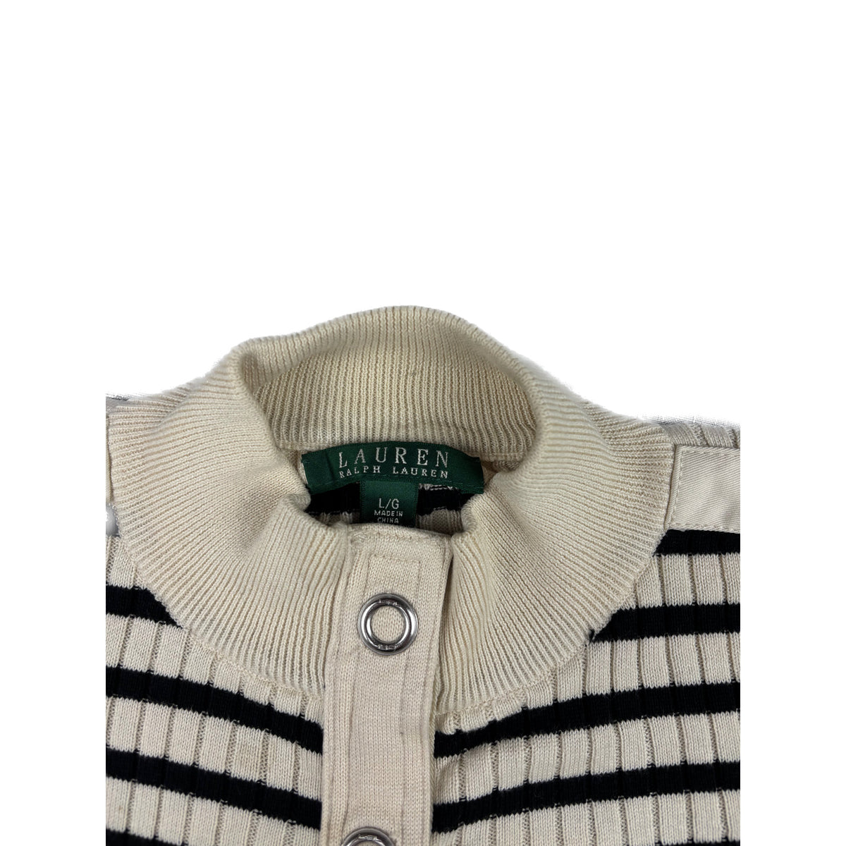 Ralph Lauren Gestreifter Rippstrick-Pullover L Creme-Schwarz
