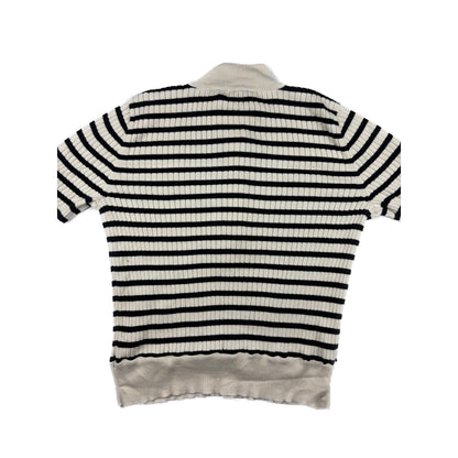 Ralph Lauren Gestreifter Rippstrick-Pullover L Creme-Schwarz