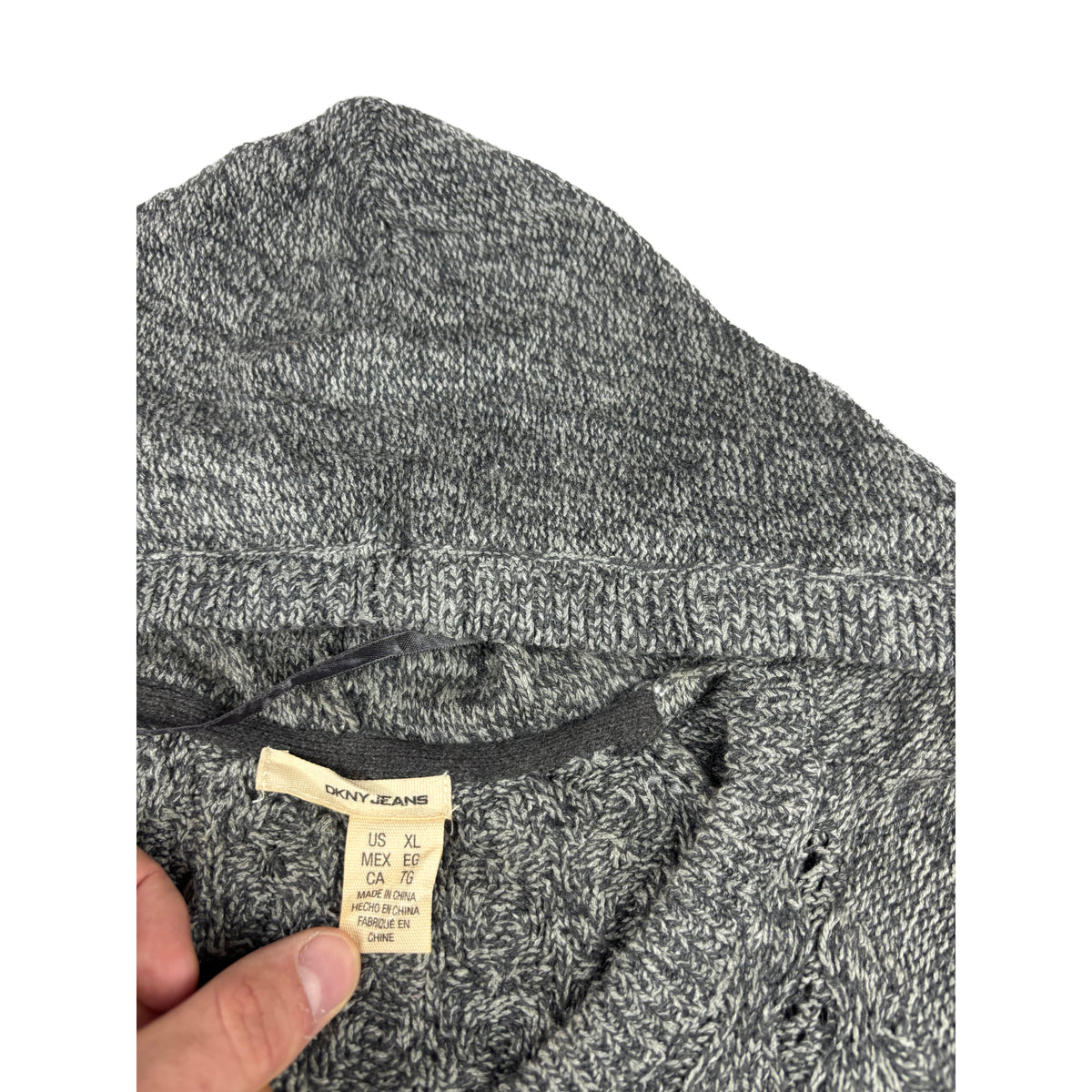 DKNY Jeans Vintage Strick Kapuzenpullover XL dunkelgrau