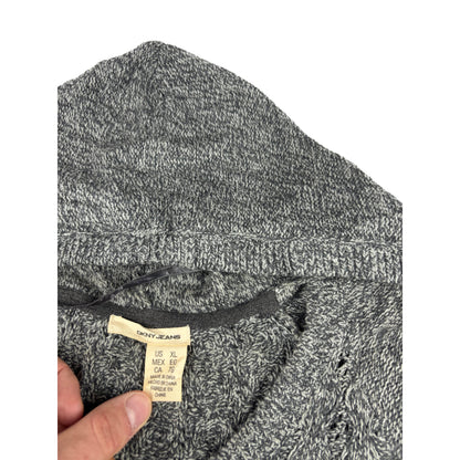 DKNY Jeans Vintage Strick Kapuzenpullover XL dunkelgrau