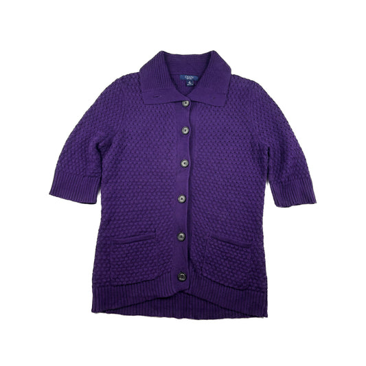 Chaps Vintage Kurzarm Strickjacke mit Kragen M Violett