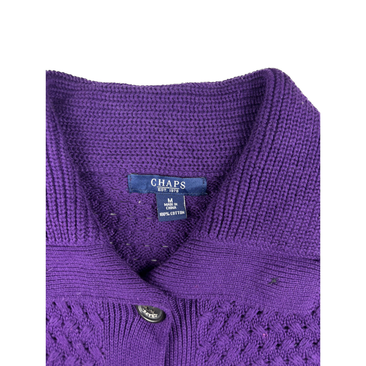 Chaps Vintage Kurzarm Strickjacke mit Kragen M Violett