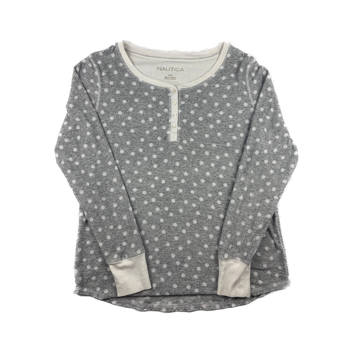 Nautica gepunktetes Thermal Henley Longsleeve S grau weiß