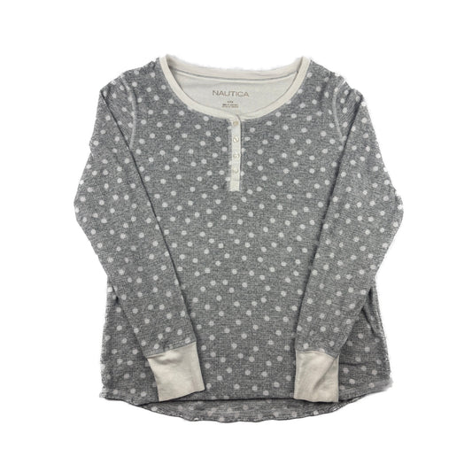 Nautica gepunktetes Thermal Henley Longsleeve S grau weiß