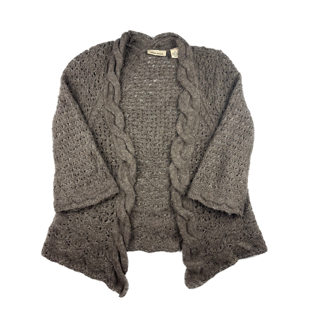 DKNY Jeans Vintage Lochstrick Cardigan Zopfmuster M braun