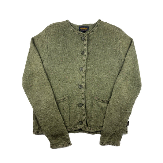 Woolrich Vintage Strickjacke meliert mit Taschen S Olivgrün