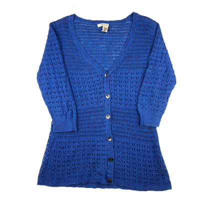 DKNY Jeans Vintage Lochstrick Cardigan V Ausschnitt L blau
