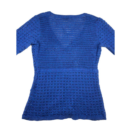 DKNY Jeans Vintage Lochstrick Cardigan V Ausschnitt L blau