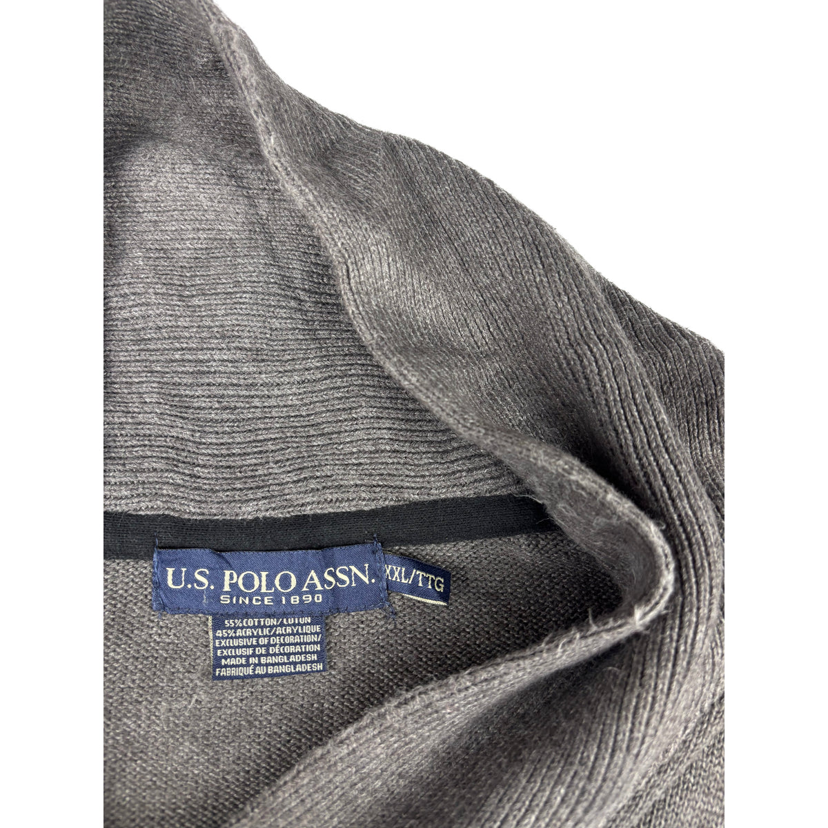 U.S. Polo Assn. Schalkragen Vintage Strickpullover XXL grau