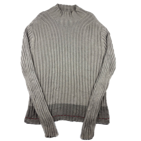 DKNY Vintage Rippstrick Stehkragenpullover L beige grau