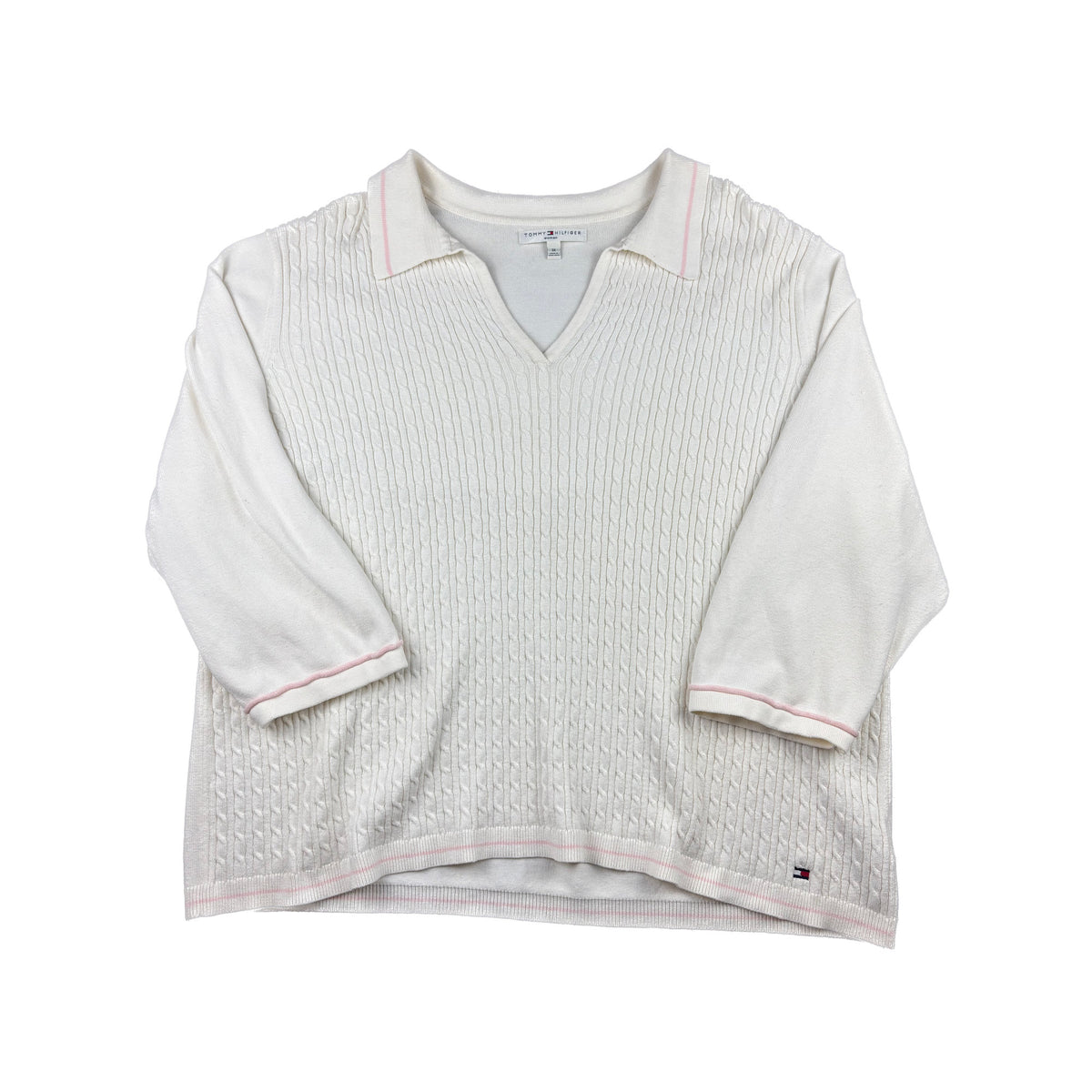 Tommy Hilfiger Vintage Zopfmuster Polopullover 3XL Creme