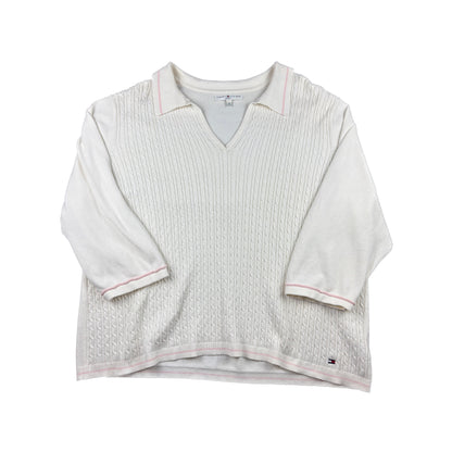 Tommy Hilfiger Vintage Zopfmuster Polopullover 3XL Creme