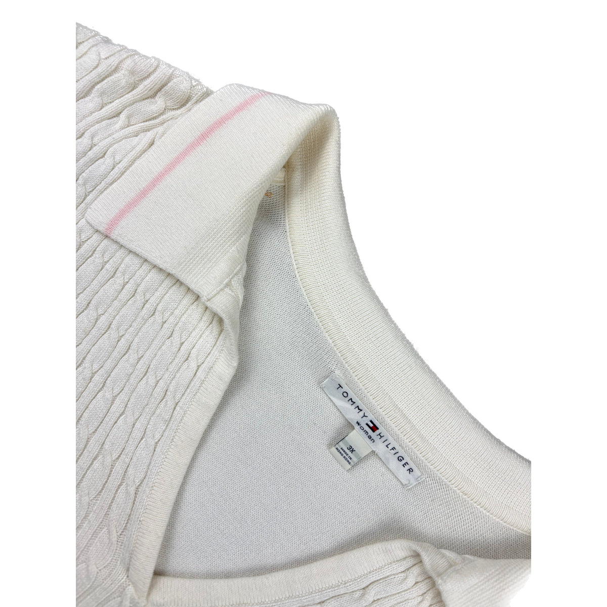 Tommy Hilfiger Vintage Zopfmuster Polopullover 3XL Creme