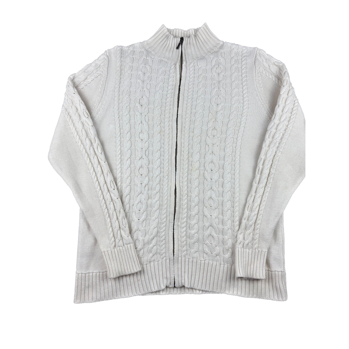 L.L. Bean Vintage. Zopfmuster Strickjacke L weiß