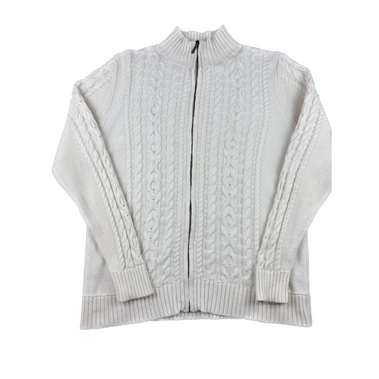 L.L. Bean Vintage. Zopfmuster Strickjacke L weiß