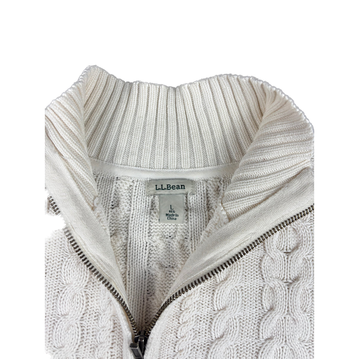 L.L. Bean Vintage. Zopfmuster Strickjacke L weiß