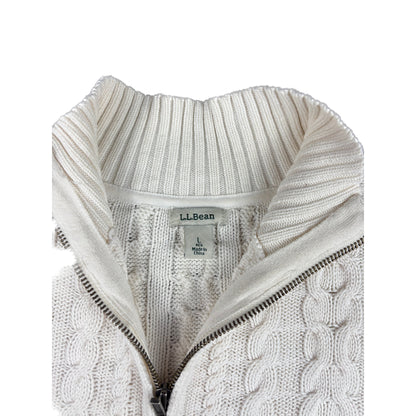 L.L. Bean Vintage. Zopfmuster Strickjacke L weiß