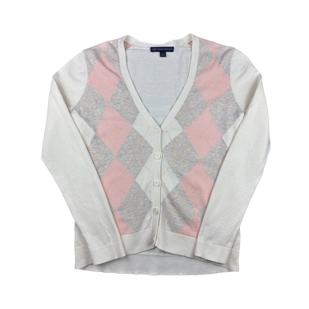 Brooks & Brothers Strickjacke / Cardigan Rautenmuster S creme rosa