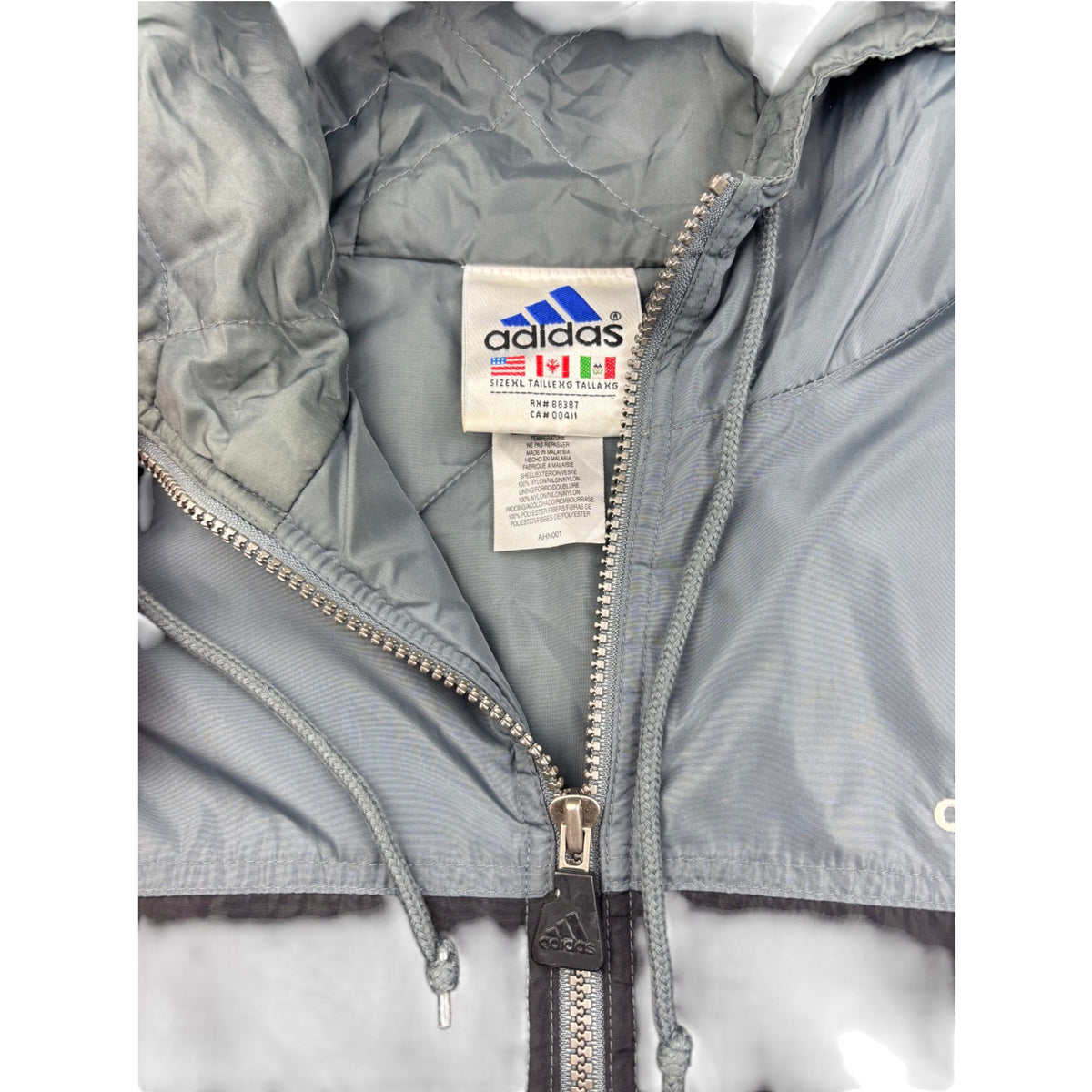Adidas Retro 3-Stripes Jacke grau schwarz XL Vintage