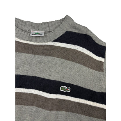 Lacoste Strickpullover grau gestreift Logo XL Vintage Pullover