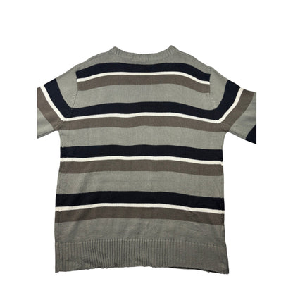Lacoste Strickpullover grau gestreift Logo XL Vintage Pullover
