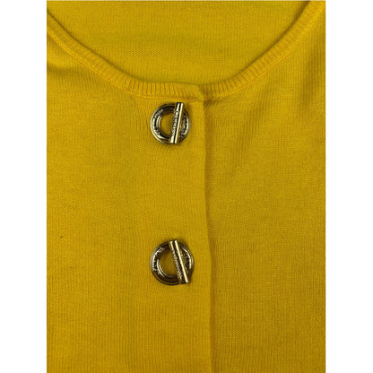 Vintage Calvin Klein Cardigan gelb goldene Schnallen-Knöpfe Feinstrick M