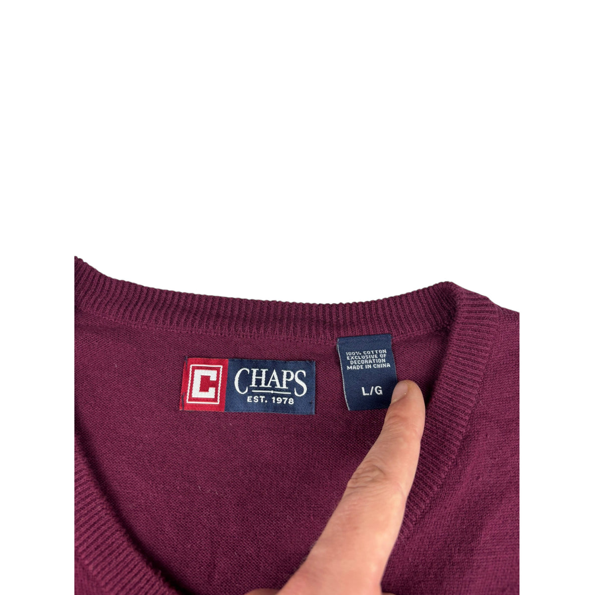 Vintage Chaps V-Neck Strickweste Weinrot Ärmellos Logo Stickerei L