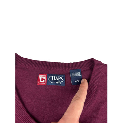 Vintage Chaps V-Neck Strickweste Weinrot Ärmellos Logo Stickerei L
