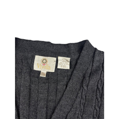 Vintage Viyella Zopfstrick Weste Anthrazit XXL Knöpfe V-Neck Merino