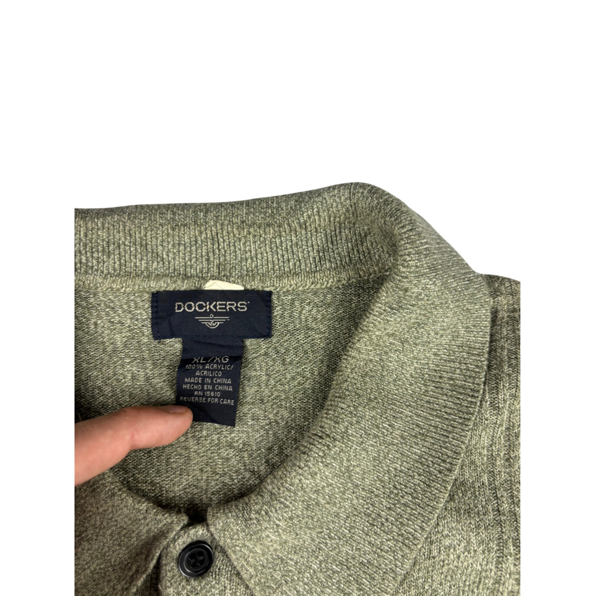 Vintage Dockers Feinstrick Langarm Poloshirt grün XL
