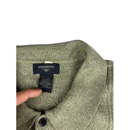 Vintage Dockers Feinstrick Langarm Poloshirt grün XL