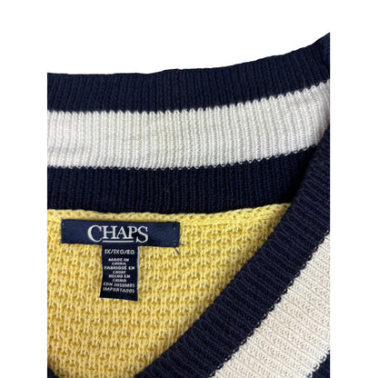 Vintage Chaps V-Neck Strickpullover gelb College-Look Waffelstrick XL