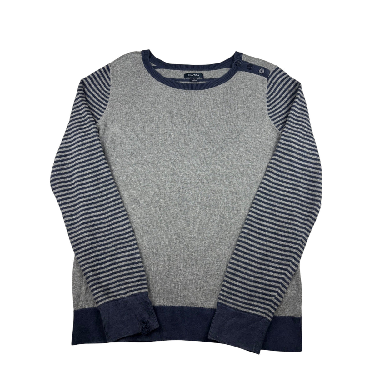 Vintage Nautica Strickpullover grau blau gestreift L