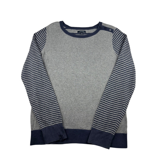 Vintage Nautica Strickpullover grau blau gestreift L