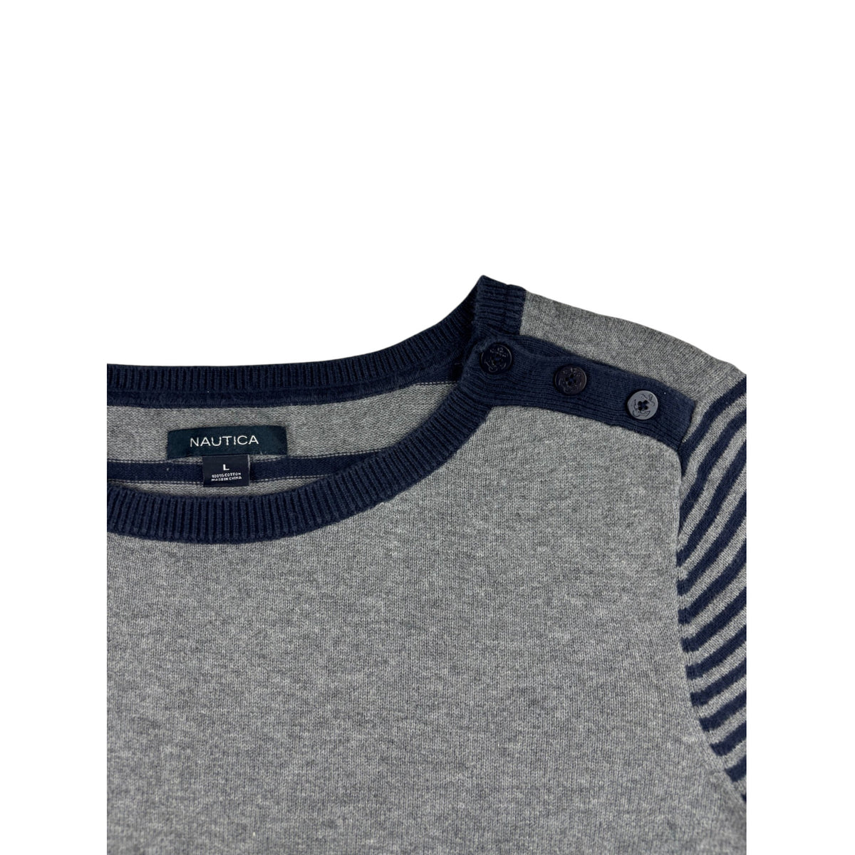 Vintage Nautica Strickpullover grau blau gestreift L