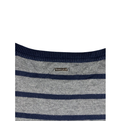 Vintage Nautica Strickpullover grau blau gestreift L