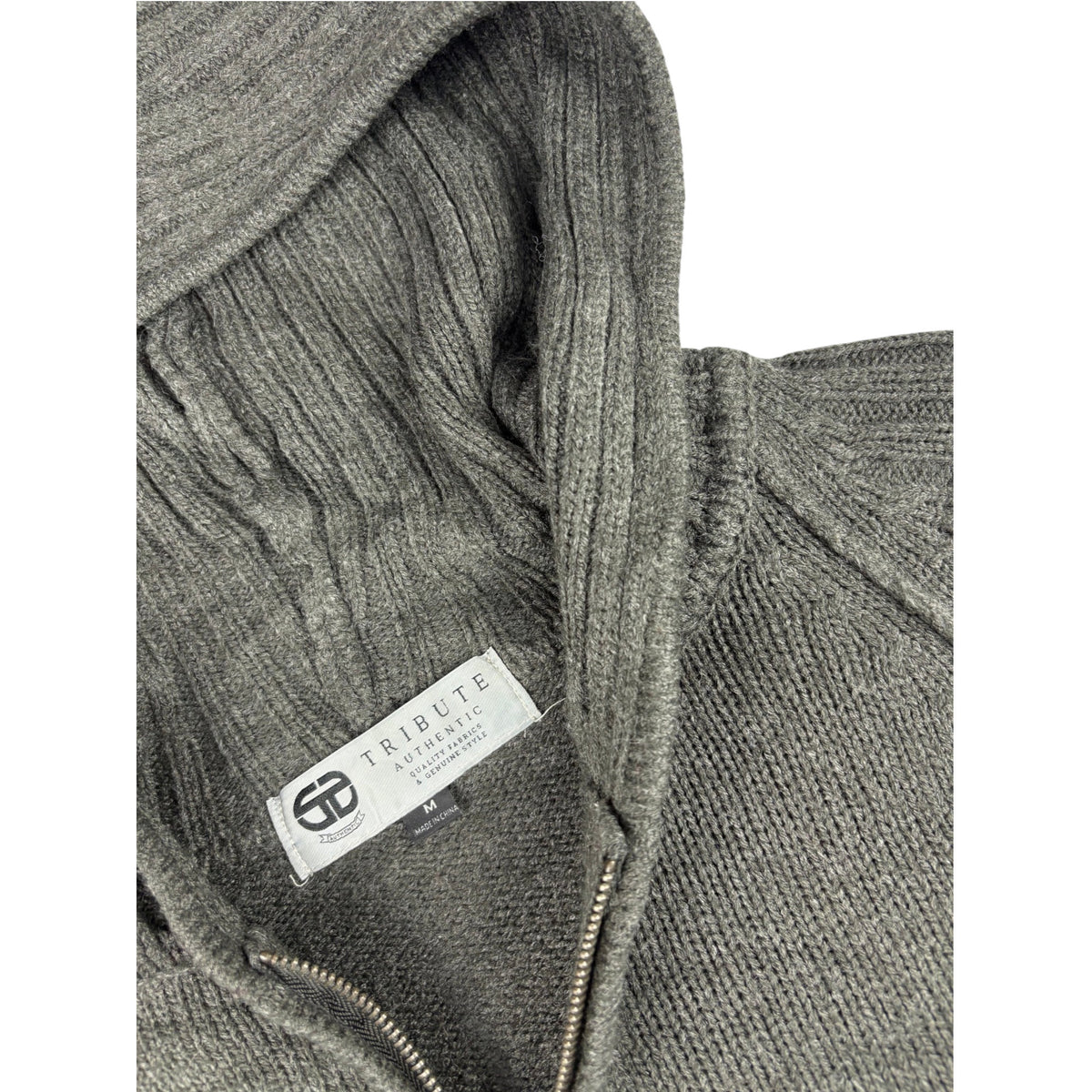 Vintage Tribute Strickjacke mit Kapuze dunkelgrau L Rippstrick Zip-Hoodie