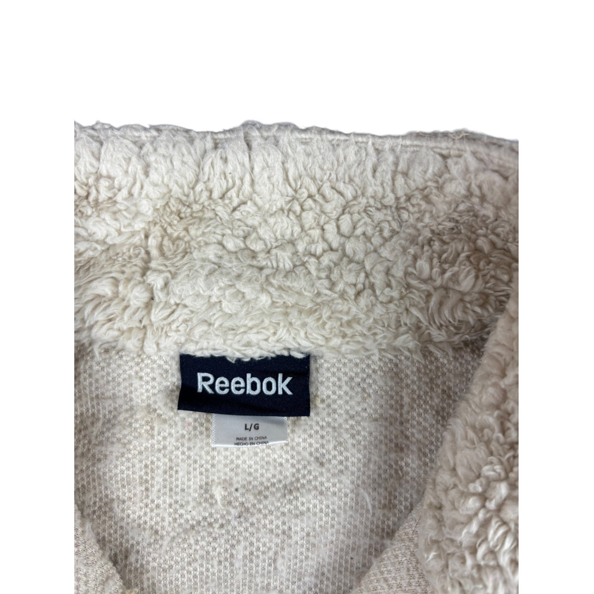 Vintage Reebok Fleece Pullover Half-Zip creme weiß L Teddyfleece Sherpa