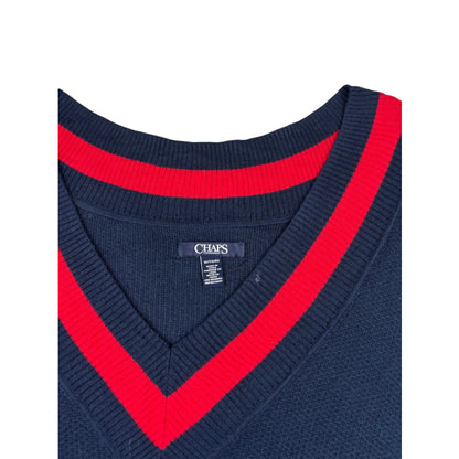 Chaps Vintage V-Neck Pullover dunkelblau rot weiß XL Sweater