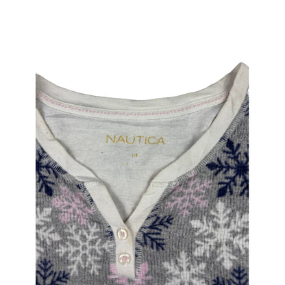 Nautica Vintage Waffle Knit Henley Longsleeve L Schneeflocken Muster