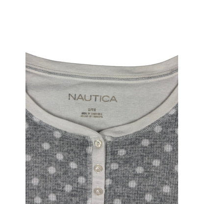 Nautica gepunktetes Thermal Henley Longsleeve S grau weiß