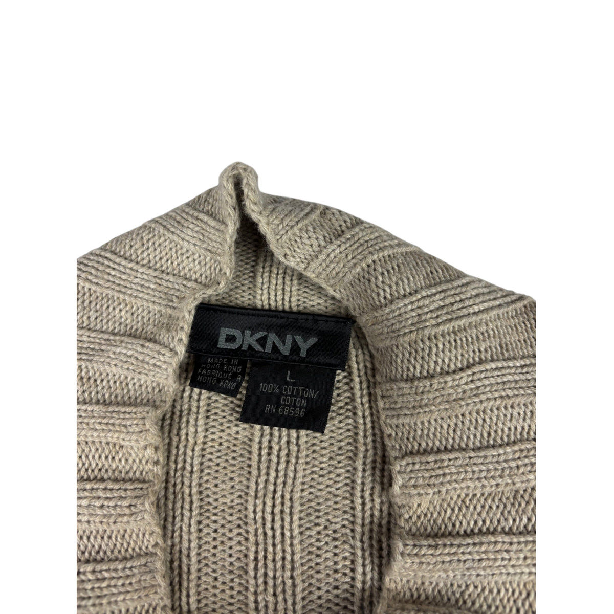 DKNY Vintage Rippstrick Stehkragenpullover L beige grau
