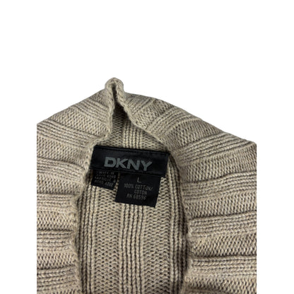 DKNY Vintage Rippstrick Stehkragenpullover L beige grau