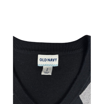 Old Navy Vintage Strickweste / Pullunder Rautenmuster M grau schwarz